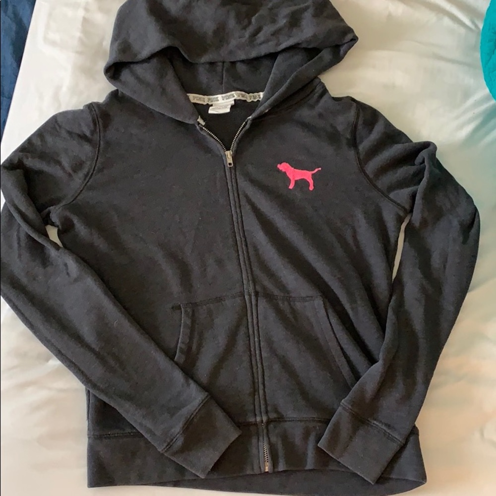 PINK gray hoodie with sequined lettering back